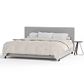 Modern Double Bed with Gray Headboard Beige Bedding Pillows and Side Table 3d model