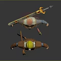 Man Wearing Brown Armor and Yellow Helmet With Golden Red Robot Holding Sword