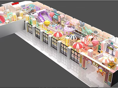 Colorful Playground Design Featuring Carousel Tents Balloons And Interactive Game Areas 3d model