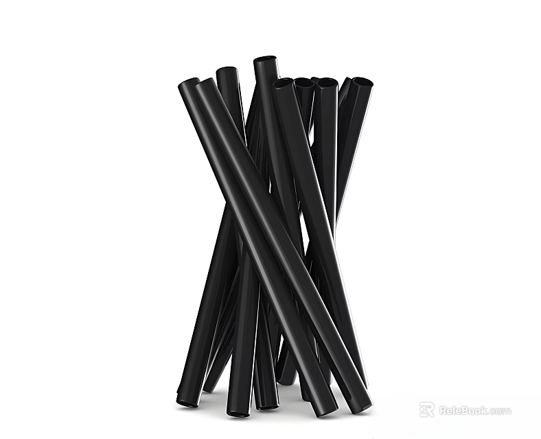 Black Cylindrical Objects Stacked In Vertical Arrangement On White Background 3d model 