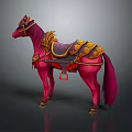 Ornate Traditional Saddle Equipment With Golden Patterns And Purple Decorations On Pink Horse