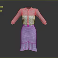 Light Blue Dress with Collared Neckline Floral Pattern Pink Belt Split Hem Pleated Design