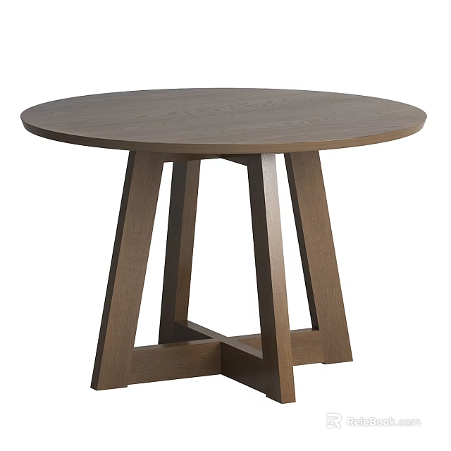 Elegant Round Wooden Dining Table With Modern Geometric Base Legs Design 3d model 