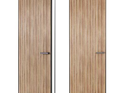 Modern Wooden Hinged Doors With Vertical Slats And Metal Handles 3d model