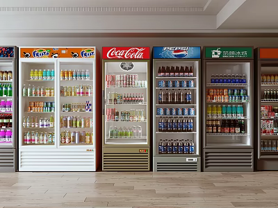 Beverage Display Refrigerators Filled With Various Drinks And Branded Products In Store 3d model