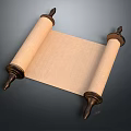 Ancient Unfurled Scroll With Wooden Rollers And Parchment On Dark Background 3d model