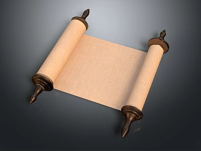 Ancient Unfurled Scroll With Wooden Rollers And Parchment On Dark Background 3d model