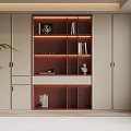 Modern Built in Bookcase With LED Lighting And Decorative Items On Shelves