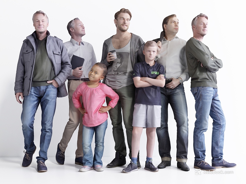 Group Of Diverse Age People Standing Together In Casual Clothing Full Length Portrait 3d model 