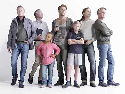 Group Of Diverse Age People Standing Together In Casual Clothing Full Length Portrait 3d model