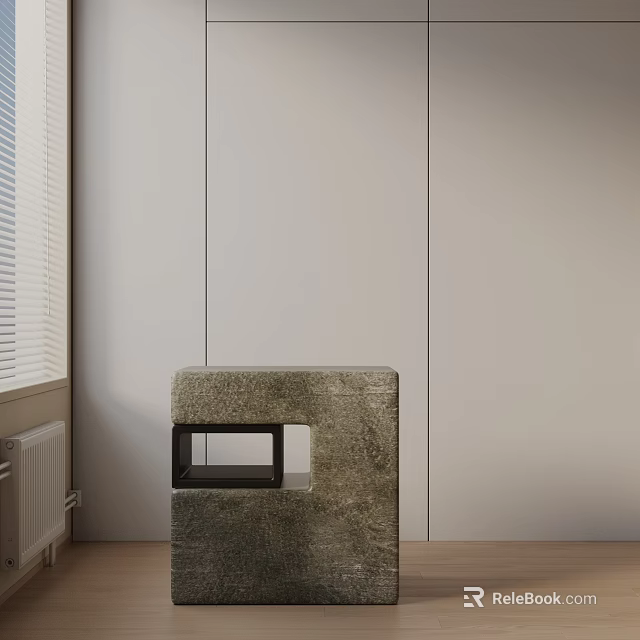 Modern Minimalist Side Table With Stone Texture And Storage Compartment Design 3d model