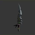 Fantasy Weapon Dagger With Sharp Irregular Blade And Green Gemstone Hilt 3d model
