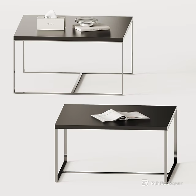 Modern Coffee Table With Black Tabletop Metal Frame And Open Book 3d model
