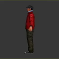 Game Movie Character Wearing Red Buttoned Jacket Camouflage Pants Gray Cap And White Sneakers