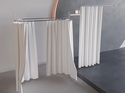 White Modern Curtains With Simple Design Hanging On Metal Rod For Home Decor 3d model