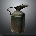 Vintage Rusty Green Metal Oil Can with Curved Handle and Spout for Daily Household Use