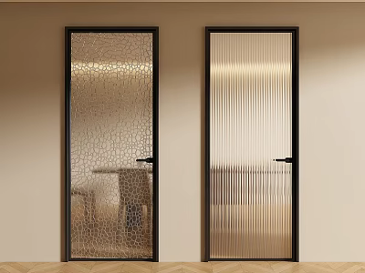 Black Frame Swing Doors With Cracked And Ribbed Textured Glass Interior Design 3d model