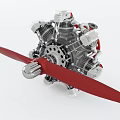 Aircraft Engine 3D Model With Red Propeller And Silver Metallic Cylinders Design 3d model