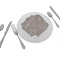 Complete Silver Dinnerware Set With White Plate Gray Napkin Knives Forks And Spoons