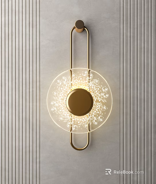Modern Gold Wall Lamp With Transparent Glass And Dotted Pattern On Vertical Striped Wall 3d model 