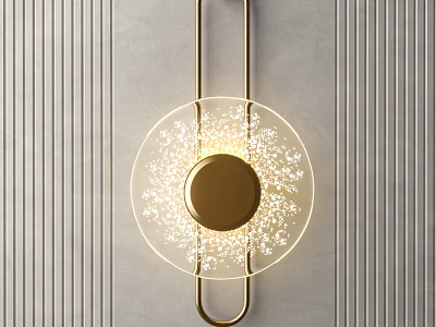 Modern Gold Wall Lamp With Transparent Glass And Dotted Pattern On Vertical Striped Wall 3d model