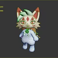 Cute White 3D Cartoon Creature With Pink Ears Red Markings Yellow Eyes And Scarf
