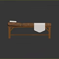 Wooden Frame Massage Bed With Brown Padded Cushion White Pillow And Towel