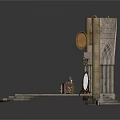 Medieval Stone Building Interior Design With Arched Doorways Circular Platform And Decorative Plaques