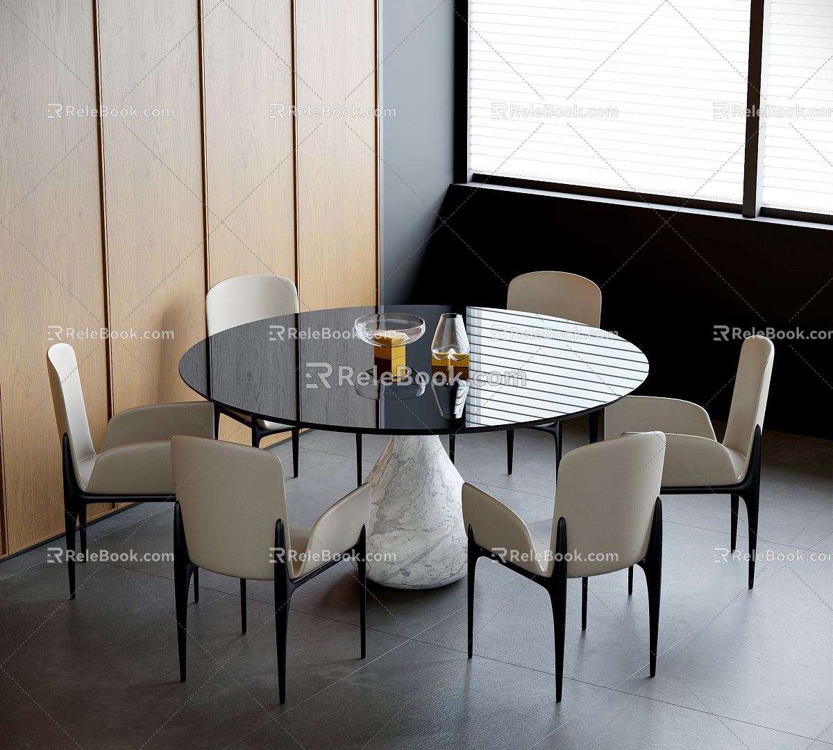 Modern Dining Table and Chair Round Dining Table and Chair Leather Dining Chair Round Dining Table Desktop Decoration 3d model