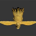 Yellow Mythical Bird With Fluffy Feathers Sharp Claws And Outstretched Wings