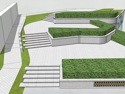 Modern Garden Landscape With Geometric Greenery Paved Walkways And Stone Steps 3d model