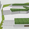Modern Garden Landscape With Geometric Greenery Paved Walkways And Stone Steps 3d model