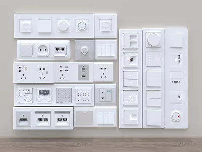 White Switch Panels with Multiple Designs Switches Sockets and USB Ports Wall Mounted Home Controls 3d model