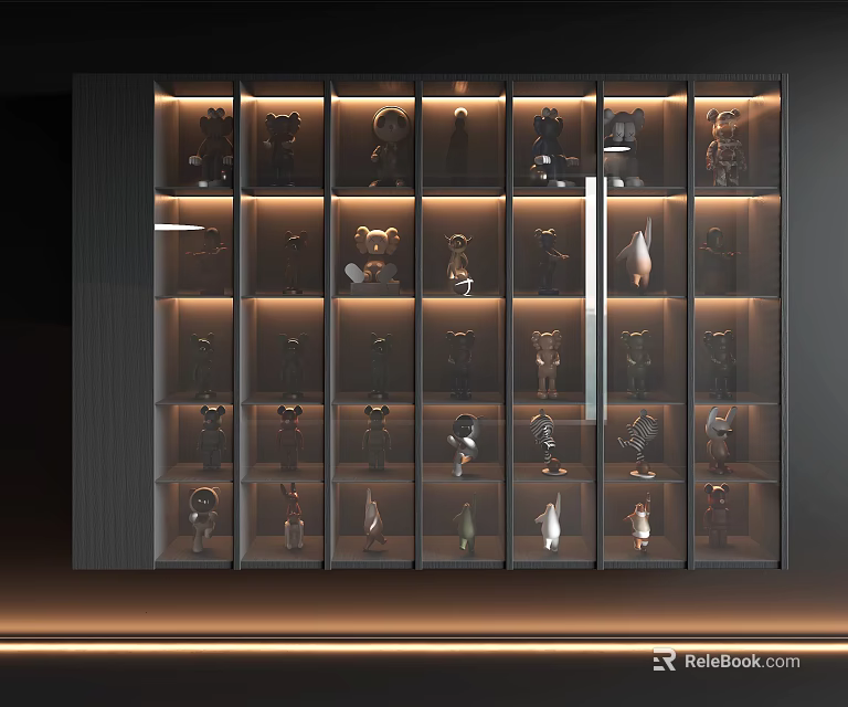 Modern Decorative Display Cabinet With Illuminated Layered Shelves For Collectible Figurines 3d model 