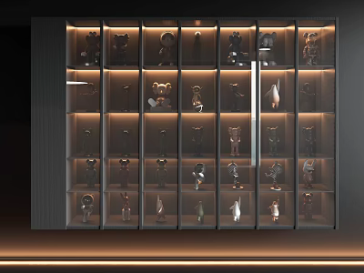 Modern Decorative Display Cabinet With Illuminated Layered Shelves For Collectible Figurines 3d model