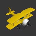 Vintage Yellow Biplane Model With Open Cockpit Propeller And Blue Background