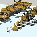 Functional Construction Vehicles And Tower Crane Scene 3d model