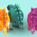 Colorful Reptile Dinosaur Toys with Spiked Backs in Pink Blue and Yellow for Kids Playtime