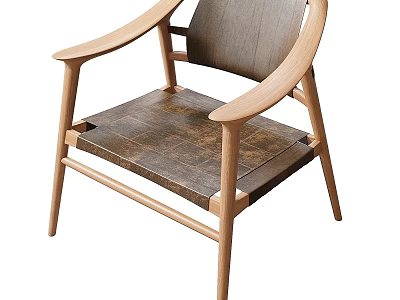 Modern Wooden Lounge Chair with Curved Armrests and Textured Seat Design 3d model
