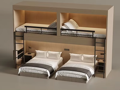 Modern Bunk Bed Design With Double Beds And Wooden Ladder For Small Rooms 3d model