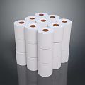 Neatly Stacked White Paper Rolls With Orange Cores On Gray Reflective Background