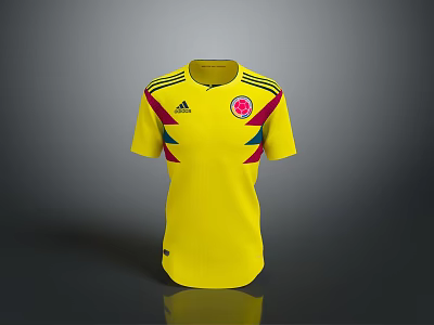 Yellow Sports Jersey With Adidas Logo Colombian Flag Colors Red Green Round Neck Short Sleeve 3d model