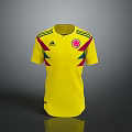 Yellow Sports Jersey With Adidas Logo Colombian Flag Colors Red Green Round Neck Short Sleeve