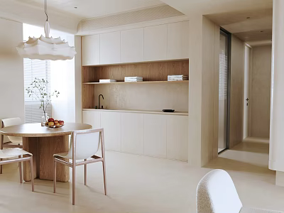 Modern Restaurant Interior With Minimalist Design Dining Table And Pendant Light 3d model