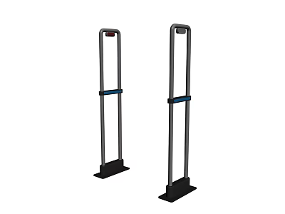 Black Security Check Gates With Blue Horizontal Strip And Red Indicator Lights 3d model