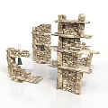 Rustic Stone Building Structure Featuring Multi Tiered Shelves And Hanging Bell
