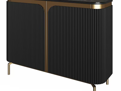Modern Black Entryway Cabinet Sideboard With Vertical Striped Doors And Gold Metal Legs 3d model