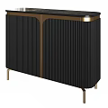 Modern Black Entryway Cabinet Sideboard With Vertical Striped Doors And Gold Metal Legs
