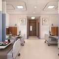 Hospital Ward Interior Featuring Medical Beds Bedside Tables And Decorative Paintings