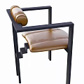 Modern Single Sofa With Brown Leather Seat Black Metal Frame And Cylindrical Armrest